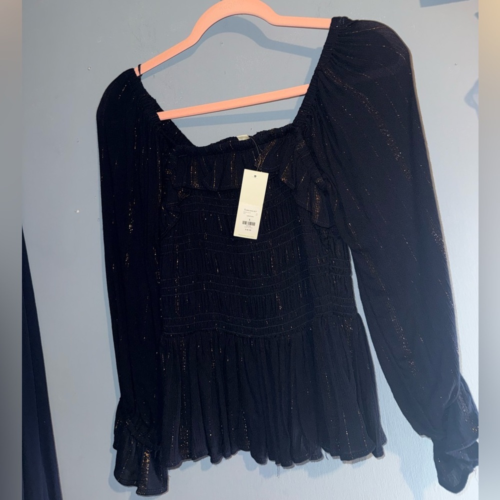 Francesca's Collections Navy Blouse with Gold Accents, NWT